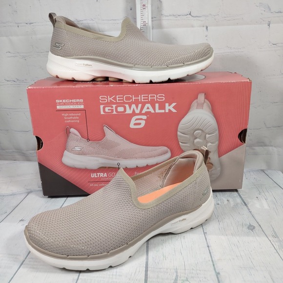 Skechers Shoes - Women's Skechers Go Walk 6 Clear Virtue Slip On 124505 Natural - Size 8 Shoes